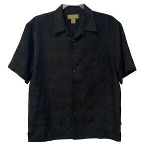 Cabana Mens Shirt Hawaiian Floral Textured Button Down Black Size Large